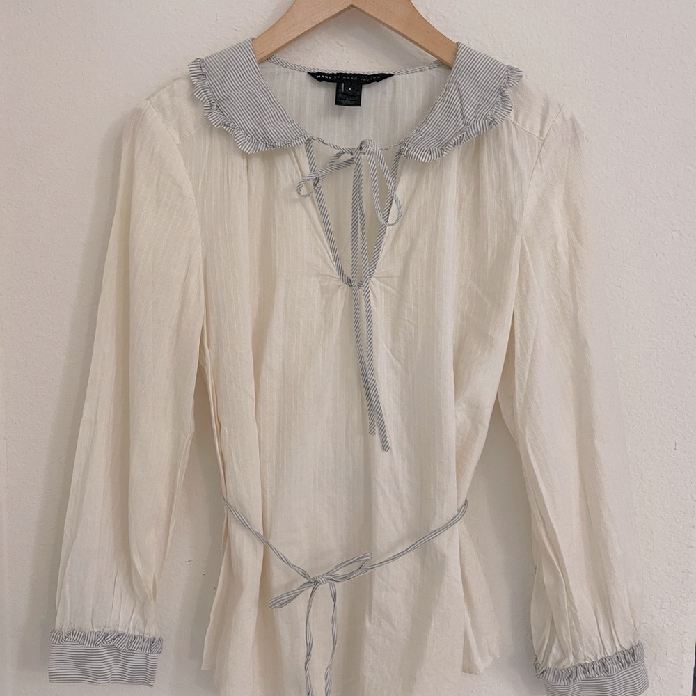 Marc Jacobs Striped Collar Cream Blouse, 6